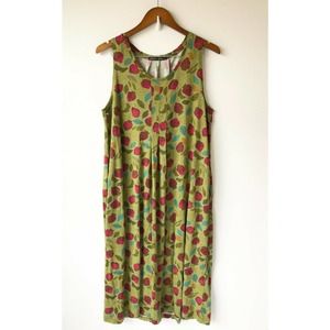 Gudrun Sjoden Dress Women's Large Green June Strawberry Pleated Midi Lagenlook